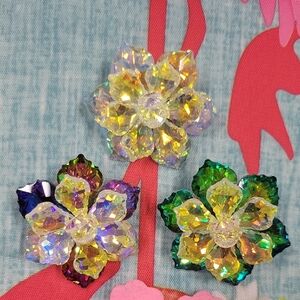 Colorful Crystal Flower Brooch Set